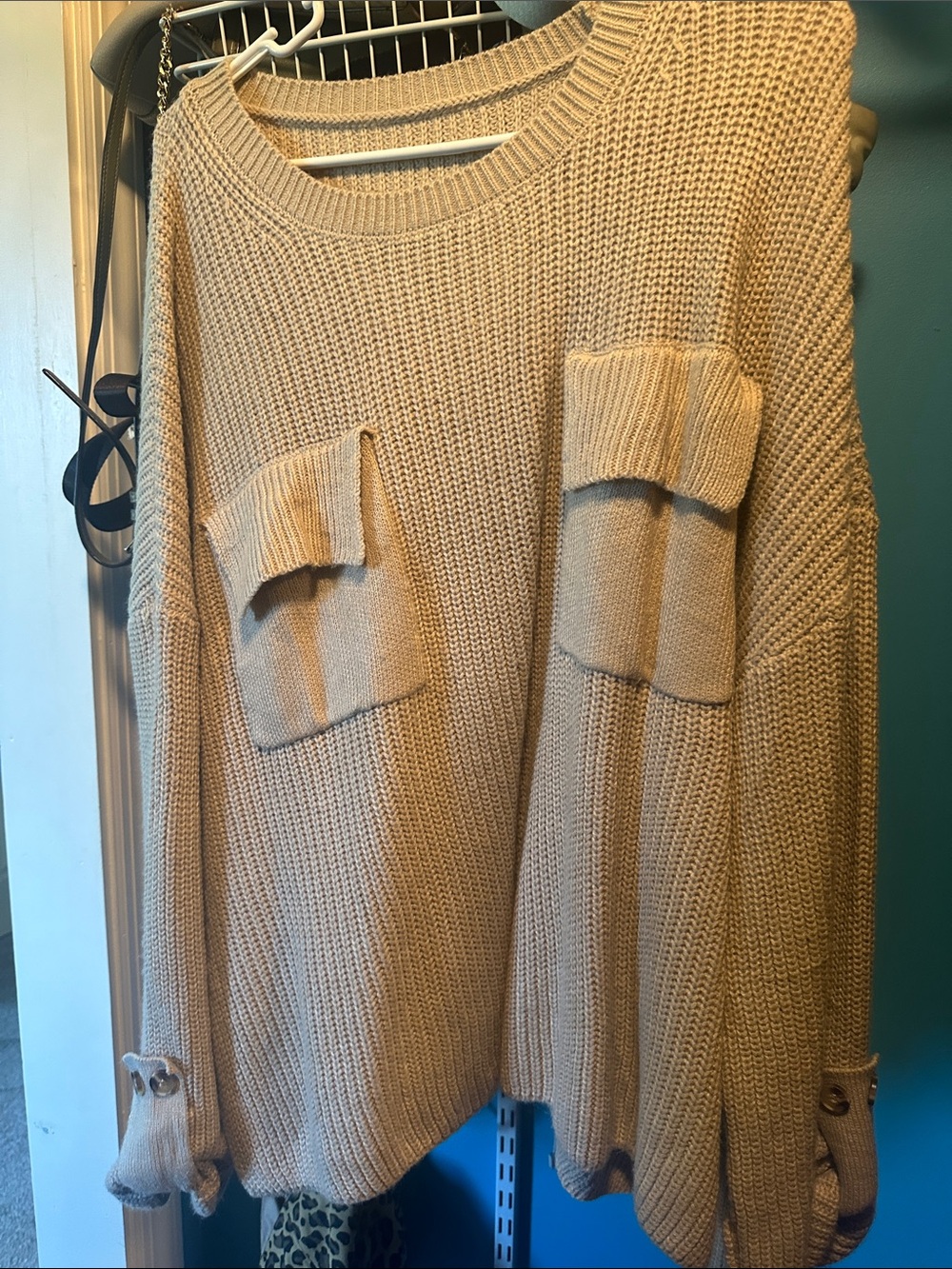 Soft Pocket Front Beige Women's Sweater
